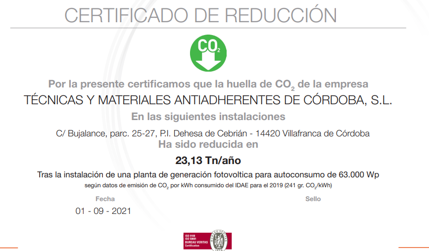 Certificado de reducción de CO2